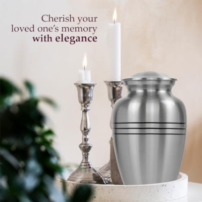 Product: Trupoint Memorials Cremation Urns for Human Ashes, Pewter Decorative Burial Urn for Adult Men & Women, Large Silver