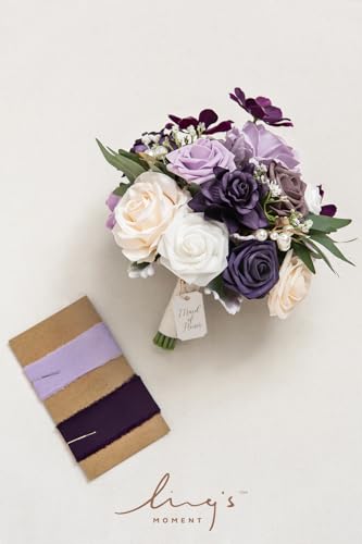 Silky Flower Store Purple Bridal Bouquet, Lilac Silk Wedding Bouquet, Artificial Bridesmaid Bouquet, Premade Wedding Flowers 9 Inch 4 4 Product: Ling's Moment Purple Bridal Bouquet for Bride, Lilac Wedding Bouquets for Bride Maid of Honor Bridesmaid, 9 Inch Silk Round Artificial Wedding Flowers Bouquets, Small Bridesmaid Bouquet