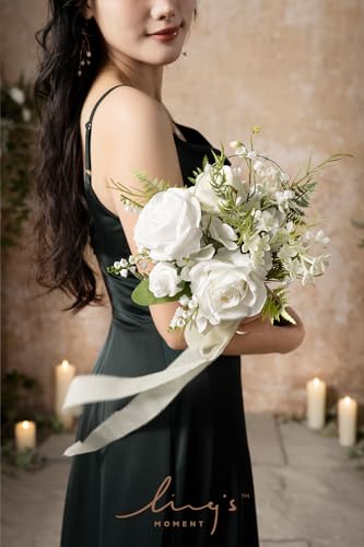 Silky Flower Store Artificial Lily of Valley Bridesmaid Bouquet, White Green Wedding Bouquet, Set of 4, 7 Inch 2 2 Product: Ling's Moment Artificial Flowers Lily of Valley White Bridesmaid Bouquet Set of 4, Green Wedding Flowers Bouquets for Bridesmaids, 7 Inch Bridal Bouquets for Bridesmaids, Wedding, etc