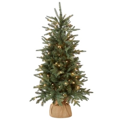 Product: National Tree Company Pre-lit Artificial Mini Christmas Tree | Includes Small Lights and Cloth Bag Base | for Tabletop or Desk | Burlap-4 ft, 4', Green