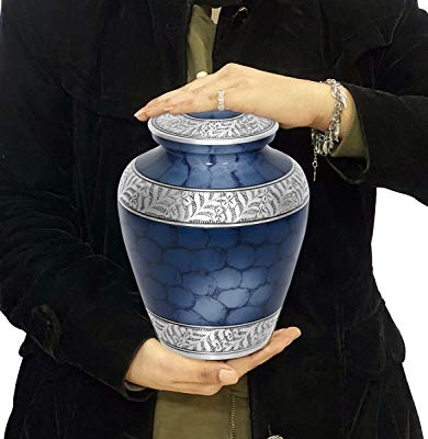 Product: MEMORIALS 4U Elite Cloud Blue and Silver Cremation Urn for Human Ashes - Handcrafted Funeral Urn - Affordable Urn for Ashes - Urn Deals (Adult)
