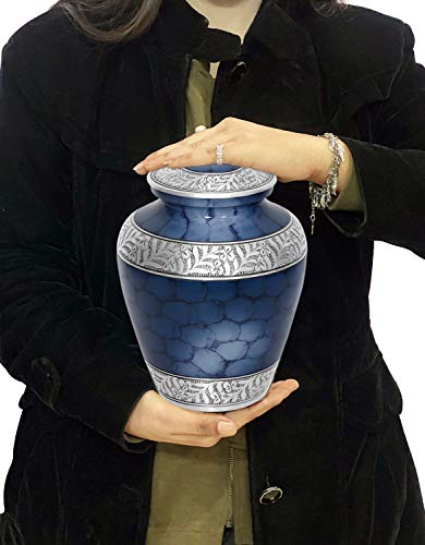 Product: MEMORIALS 4U Elite Cloud Blue and Silver Cremation Urn for Human Ashes - Handcrafted Funeral Urn - Affordable Urn for Ashes - Urn Deals (Adult)