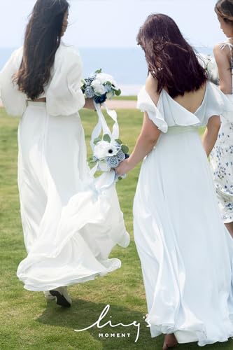 Silky Flower Store Dusty Blue Bridesmaid Bouquet Set of 4, Artificial Silk Foam Wedding Flowers, Blue White Bridal Bouquets, 7 Inch 4 4 Product: Ling's Moment Artificial Flowers Dusty Blue Bridesmaid Bouquet Set of 4, Blue & White Wedding Flowers Bouquets for Bridesmaids, 7 Inch Bridal Bouquets for Bridesmaids