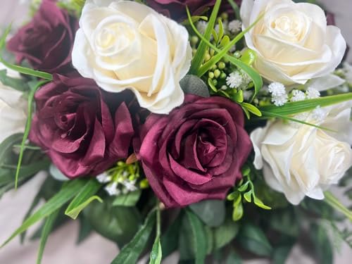 Silky Flower Store Red and Ivory Rose Faux Flowers, Funeral Tribute Grave Decorations, Artificial Memorial Floral Arrangement, 32.5cm 3 3 Product: EWGFDEMN Red and Ivory Rose Faux Flowers - Elegant Funeral Tribute & Grave Decorations