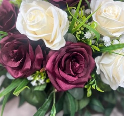 Product: Elegant Red and Ivory Rose Artificial Flowers for Grave Decorations - Long-Term Storage Funeral Tribute by lianBangSeaHorse