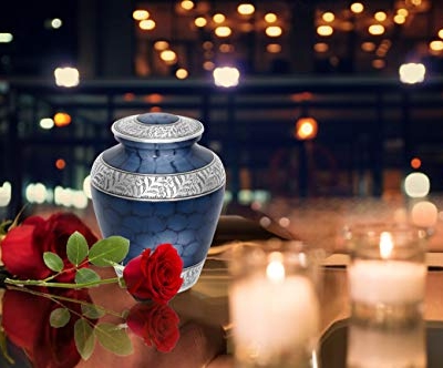Product: MEMORIALS 4U Elite Cloud Blue and Silver Cremation Urn for Human Ashes - Handcrafted Funeral Urn - Affordable Urn for Ashes - Urn Deals (Adult)