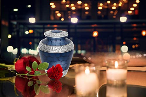 Product: MEMORIALS 4U Elite Cloud Blue and Silver Cremation Urn for Human Ashes - Handcrafted Funeral Urn - Affordable Urn for Ashes - Urn Deals (Adult)
