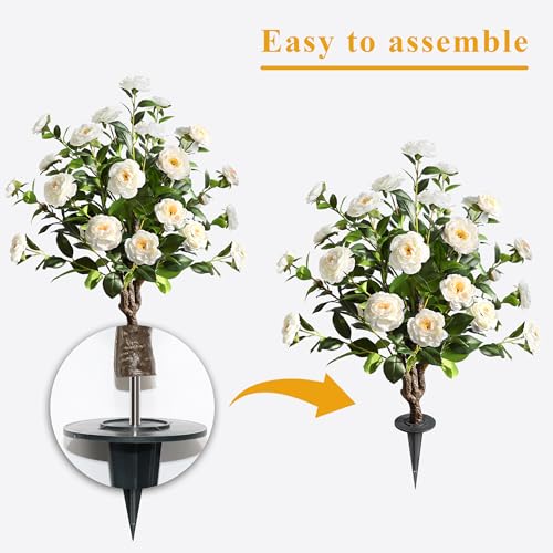 Silky Flower Store Artificial Camellia Tree, Faux Floral Plant, Cement Pot, Indoor Outdoor Office Home Porch Decor, 36 inch 4 4 Product: 36''Artificial Camellia Tree, 2 Pack Soil Insertion w/Spike,Flower Plants, Faux Floral Plant Blooming Tree in Cement Pot, Greenery Potted Plant for Indoor Outdoor Office Home Porch Decor