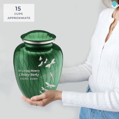 Silky Flower Store Personalized Dragonfly Cremation Urn for Human Ashes, Pearl Green Memorial Urn, Adult 200 cu in, 200 lbs 13 13 Product: Geturns Embrace Adult Personalized Dragonfly Cremation Urns for Human Ashes I Large Pearl Green Funeral Urn for Men and Women I 200 lbs