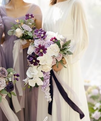 Product: Ling's Moment Purple Bridal Bouquet Cascading, Lilac Wedding Bouquets for Bride, 13 Inch Lavender Bride Artificial Flowers Bouquets