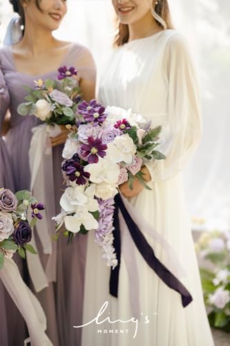 Product: Ling's Moment Purple Bridal Bouquet Cascading, Lilac Wedding Bouquets for Bride, 13 Inch Lavender Bride Artificial Flowers Bouquets