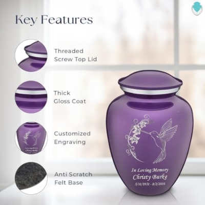 Silky Flower Store Adult Personalized Hummingbird Cremation Urn, Large Purple Funeral Urn, Custom Engraved Metal Ashes Memorial, 200 lbs 12 12 Product: Geturns Embrace Adult Personalized Humming Bird Cremation Urns for Human Ashes I Large Purple Funeral Urn for Men and Women I 200 lbs