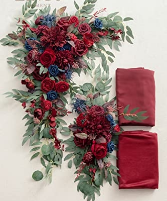 Product: Ling's Moment Burgundy Artificial Wedding Arch Flowers Kit Pack of 4, 2pcs Hanging Flower Arrangement 2pcs Chiffon Drapes Ceremony Reception Fake Rose Arbor Backdrop Floral Party Outdoor Decorations