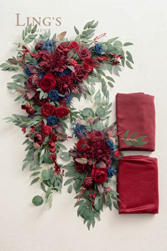 Product: Ling's Moment Burgundy Artificial Wedding Arch Flowers Kit Pack of 4, 2pcs Hanging Flower Arrangement 2pcs Chiffon Drapes Ceremony Reception Fake Rose Arbor Backdrop Floral Party Outdoor Decorations