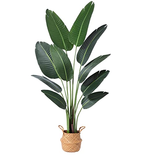 Product: Ferrgoal Artificial Bird of Paradise Plants 5Ft Fake Tropical Palm Tree with 10 Trunks in Pot and Woven Seagrass Belly Basket Perfect Faux Plant for Home Indoor Outdoor Office Modern Decor Green