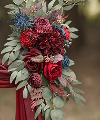 Product: Ling's Moment Burgundy Artificial Wedding Arch Flowers Kit Pack of 4, 2pcs Hanging Flower Arrangement 2pcs Chiffon Drapes Ceremony Reception Fake Rose Arbor Backdrop Floral Party Outdoor Decorations