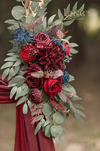 Product: Ling's Moment Burgundy Artificial Wedding Arch Flowers Kit Pack of 4, 2pcs Hanging Flower Arrangement 2pcs Chiffon Drapes Ceremony Reception Fake Rose Arbor Backdrop Floral Party Outdoor Decorations