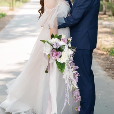 Silky Flower Store Bridal Bouquet Purple White Silk Wedding Flowers, Artificial Wedding Bouquet, Ivory Roses, 9 Inch 11 11 Product: INSUNSIX Bridal Bouquet,9 Inch Wedding Bouquets Purple and White Fake Wedding Silk Flowers for Ceremony Anniversary Brides Shower(Purple)