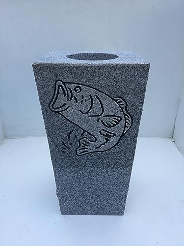 Product: Granite Memorial Vase w/Design Tapered (5"x4"x9") Gray