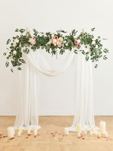 Silky Flower Store Artificial Eucalyptus Willow Leaf Garland with Flowers, Peony Rose Vine Wall Hanging, 8ft 4 4 Product: MISSPIN 8FT Eucalyptus and Willow Leaf Garland with Artificial Flowers Fake Flower Peony Rose Vine Greenery Decorative Wall Hanging Plant for Spring Wedding Arch Door Arrangement Party Decor
