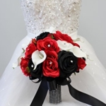 Product: Angel Isabella Build Your Wedding Package-Artificial Flower Bouquet Corsage Boutonniere Rose Calla Lily Red White Black Wedding Theme (Round Bridal Bouquet)