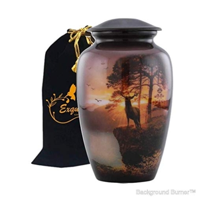 Product: Exquisiteurn's Hand Painted Cremation Urn - Adult Cremation Urn - Handcrafted Funeral Urn for Ashes - Metal Cremation Urn - Great Deal Free Bag (Deer)