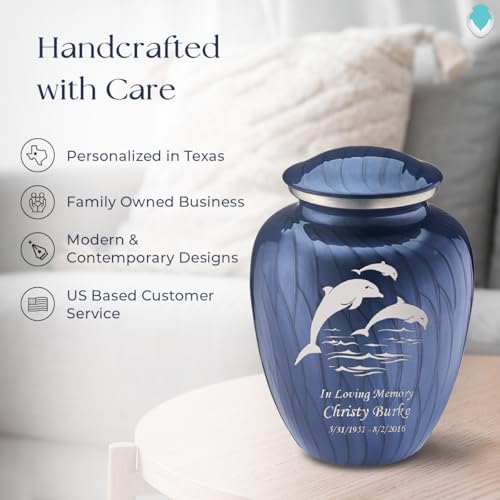 Product: Geturns Embrace Adult Personalized Dolphin Cremation Urns for Human Ashes I Large Pearl Cobalt Blue Funeral Urn for Men and Women I 200 lbs