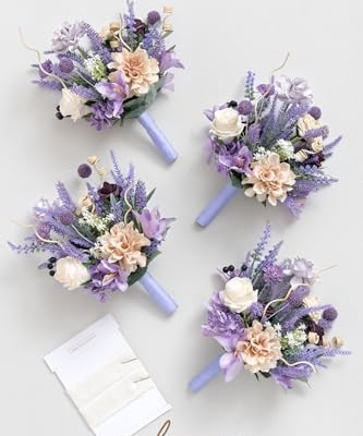 Silky Flower Store Purple Bridesmaid Bouquet Set of 4, Lavender Artificial Wedding Flowers, Silk Foam Posy, 7 Inch 15 15 Product: Ling's Moment Artificial Flowers Purple Bridesmaid Bouquet Set of 4, Lavender Wedding Flowers Bouquets for Bridesmaids, 7 Inch Bridal Bouquets for Bridesmaids, Wedding, etc