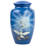 Product: OUTRIGHT Printed Landscape Dove Funeral Cremation Urn for Human Ashes Adults (Flying Dove, Adult 250lbs), Blue