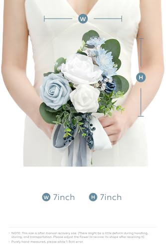 Silky Flower Store Dusty Blue Bridesmaid Bouquet, Artificial Silk Foam Wedding Flowers Set of 6, Blue White Bridal Bouquet, 7 Inch 5 5 Product: Ling's Moment Artificial Flowers Dusty Blue Bridesmaid Bouquet Set of 6, Blue & White Wedding Flowers Bouquets for Bridesmaids, 7 Inch Bridal Bouquets for Bridesmaids