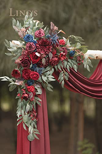 Product: Ling's Moment Burgundy Artificial Wedding Arch Flowers Kit Pack of 4, 2pcs Hanging Flower Arrangement 2pcs Chiffon Drapes Ceremony Reception Fake Rose Arbor Backdrop Floral Party Outdoor Decorations