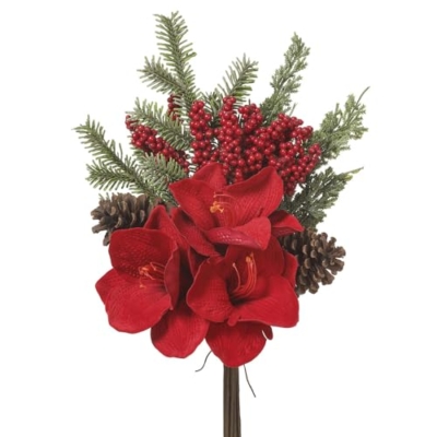 Product: SilksAreForever 18" Artificial Amaryllis Flower, Pinecone & Pine Stem Bundle -Red (Pack of 6)