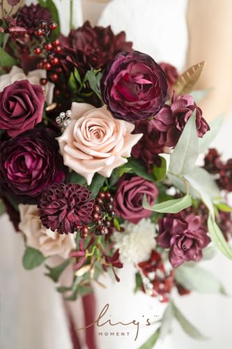 Silky Flower Store Red Burgundy Blush Bridal Bouquet, Artificial Wedding Flower Bouquet, Lings Moment, 17 Inch 4 4 Product: Ling's Moment Red Wedding Bouquets for Bride, Burgundy and Blush Bridal Bouquets for Bride,17 Inch Free Form Artificial Wedding Flower Bouquet