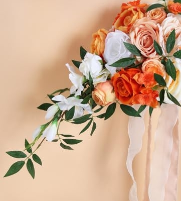 Silky Flower Store Terracotta Orange Cascading Bridal Bouquet, Artificial Wedding Bouquet, Bridesmaid Bouquet, 25.4cm 15 15 Product: INSUNSIX Wedding Bouquet,10 Inch Terracotta Bouquet Cascading Bridal Bouquets for Bride for Wedding Ceremony and Anniversary(Orange)