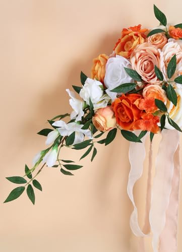 Silky Flower Store Terracotta Orange Cascading Bridal Bouquet, Artificial Wedding Bouquet, Bridesmaid Bouquet, 25.4cm 7 7 Product: INSUNSIX Wedding Bouquet,10 Inch Terracotta Bouquet Cascading Bridal Bouquets for Bride for Wedding Ceremony and Anniversary(Orange)