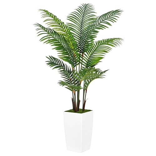Product: 5FT Real Touch Artificial Palm Tree with White Planter - Faux Tropical Areca Floor Plant for Home & Office Décor