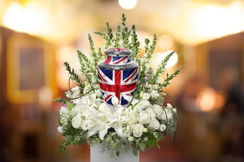 Product: UK Flag Cremation Urn for Human Ashes for Funeral, Burial or Home. Cremation Urns for Ashes Adult Male Large Urns for Dad and Cremation Urns for Human Ashes XL Large & Small Military & Veteran