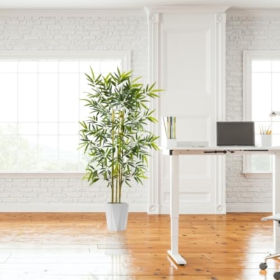 Product: Warmplants Artificial Bamboo Tree, 6ft Tall Natural Bamboo Trunk Fake Greenery Plant with Basket, Indoor Outdoor Large Silk Leaves Faux Tree for Home Office Décor