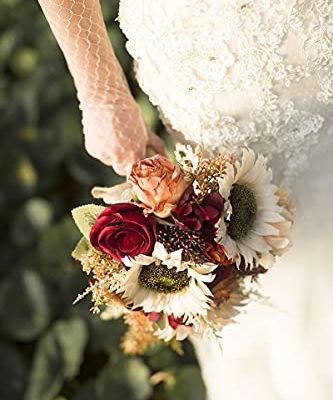 Product: Ansofi 9 Inch Vintage Sunflower Wedding Bouquets for Bride Artificial Burgundy Rose Cascading Bridal Bouquet Burnt Orange Rustic Toss Bouquet for Wedding Ceremony Party Church Decor