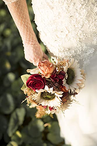 Product: Ansofi 9 Inch Vintage Sunflower Wedding Bouquets for Bride Artificial Burgundy Rose Cascading Bridal Bouquet Burnt Orange Rustic Toss Bouquet for Wedding Ceremony Party Church Decor