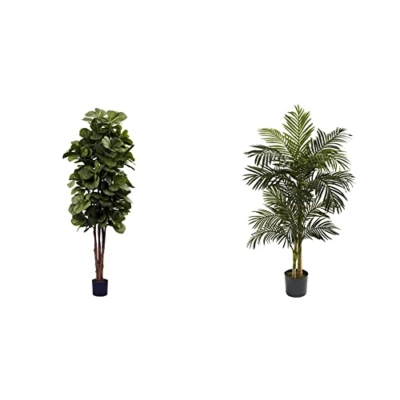 Product: Nearly Natural 6ft Fiddle Leaf Fig Artificial Tree and 5ft. Golden Cane Palm Artificial Tree | Green