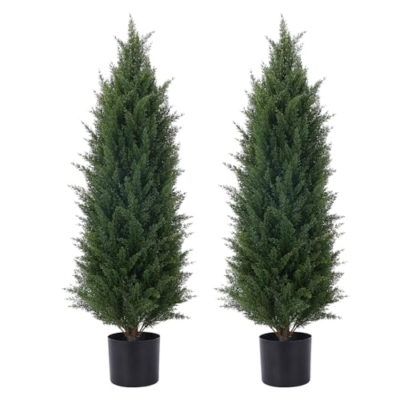 Product: 3.5ft Artificial Cedar Topiary Tree Potted Plants with UV Resistant Leaves for Home and Office Decoration-2 Piece Set