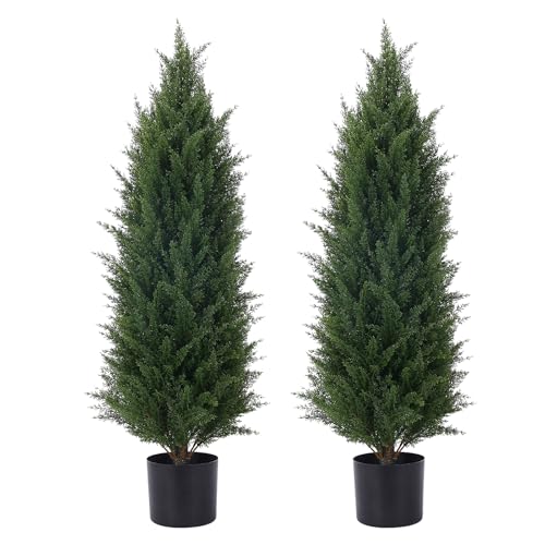Product: 3.5ft Artificial Cedar Topiary Tree Potted Plants with UV Resistant Leaves for Home and Office Decoration-2 Piece Set