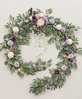Silky Flower Store 9FT Faux Eucalyptus Willow Garland, Lilac Gold Wedding Arch Mantel Sweetheart Table Decor, 9FT 15 15 Product: Ling's Moment 9FT Flower Garland for Backdrop Decorations - Wedding Arch Flowers, Eucalyptus & Rose, Artificial Floral Garland for Mantel - Sweetheart Table Decor for Ceremony Reception, Lilac & Gold