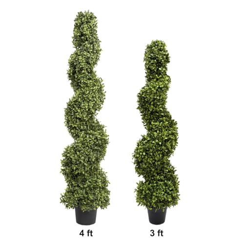 Product: 2x Artificial Spiral Boxwood Topiary Trees | Realistic Artificial Design | UV Protected for Outdoor Use | Indoor and Outdoor Use | Elegant Decoration (4ft/120cm)