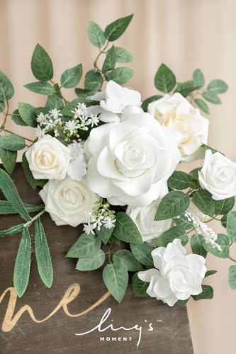 Silky Flower Store Artificial Wedding Floral Swag, White Faux Flower Garland, Welcome Sign Decor, 24x10in 5 5 Product: Ling's Moment 2pcs White Wedding Artificial Floral Swag Welcome Sign Flowers Backdrop Garland Green for Ceremony Reception Door Wall Easel Home Decoration Entryway Faux Outdoor Board Table Decor