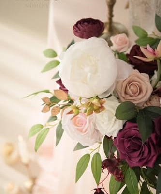 Product: Ling's Moment 2PCS Burgundy Artificial Flower Garland Floral Swags Centerpieces Wedding Arch Flower Greenery Arrangements for Sweetheart Table Wall Window Home Garden Outdoor Decor Marsala Blush
