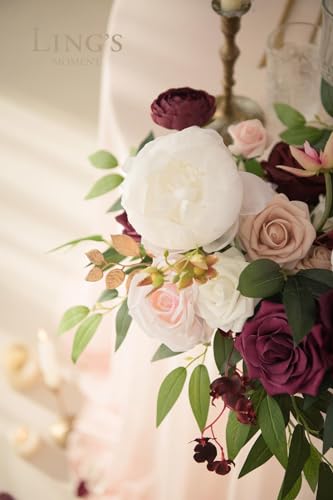 Product: Ling's Moment 2PCS Burgundy Artificial Flower Garland Floral Swags Centerpieces Wedding Arch Flower Greenery Arrangements for Sweetheart Table Wall Window Home Garden Outdoor Decor Marsala Blush