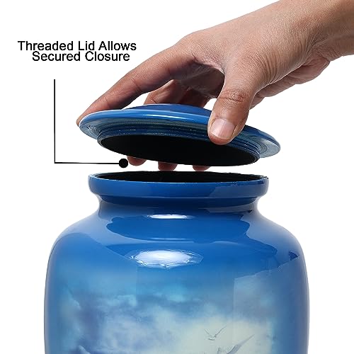 Product: THE ASCENT MEMORIAL Blue Urn for Human Ashes Adult Male Female | Large Cremation Urn | Handcrafted Funeral Small Keepsake Vial | 2 Velvet Carry Bags for Urns & Keepsakes