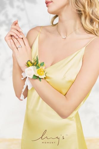 Product: Ling's Moment 6pcs Wedding Wrist Corsage Artificial Flowers, Girl/Mother Homecoming Prom Corsages Wristlet Décor, etc. Yellow Blush